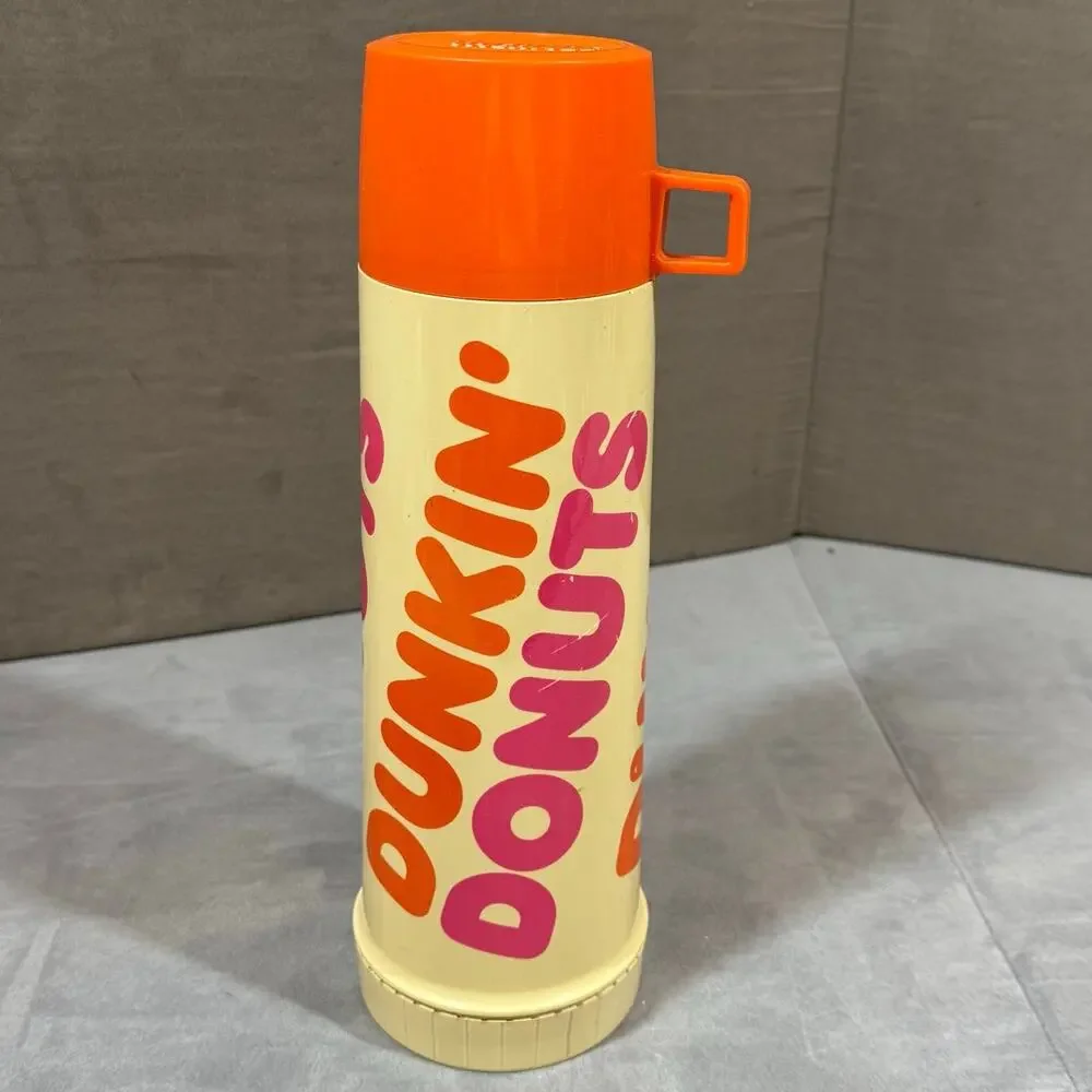 Vintage 1980s Metal Dunkin Donuts Tall Thermos Seeley Travel Mug w/ Cup